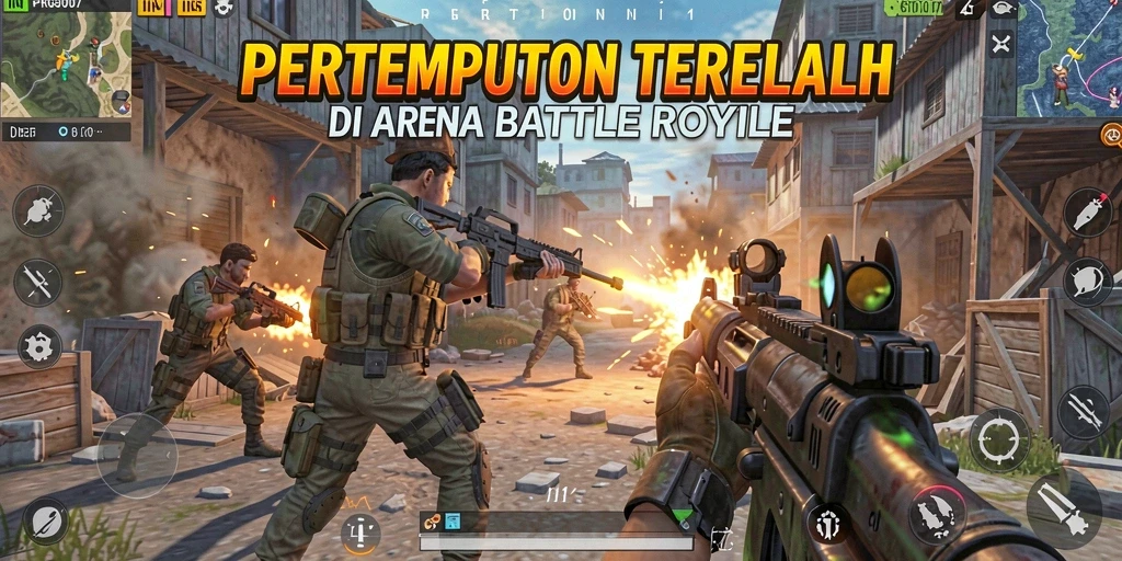 Screenshot utama PRG007 menampilkan aksi intens di medan perang Battle Royale.